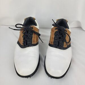 FootJoy SoftSpikes Golf Shoes Men 10.5  White/Brown Contour Series 54108 Leather